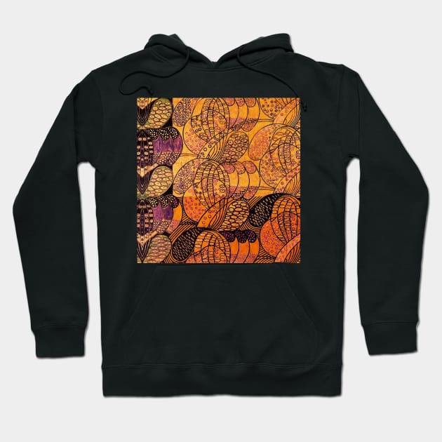 ABSTRACT FLORAL SWIRLS IN GOLD YELLOW ORANGE PURPLE Art Nouveau Hoodie by BulganLumini